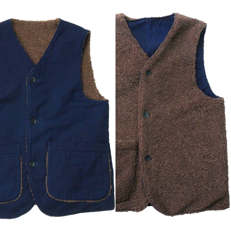 SJVT22-RV02-藍 リバーシブル藍染韋柄ベスト SJVT22RV02 SAMURAIJEANS サムライジーンズ サムライジーンズベストの画像