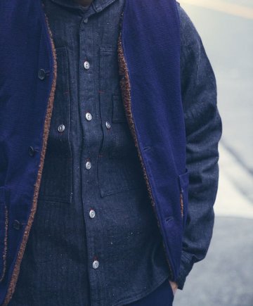 SJVT22-RV02-藍 リバーシブル藍染韋柄ベスト SJVT22RV02 SAMURAIJEANS サムライジーンズ サムライジーンズベストの画像
