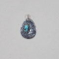 FN-JP-217 METAL STAMP WITH TURQUOISE FNJP217 FLATHEAD フラットヘッドシルバーペンダントトップの画像