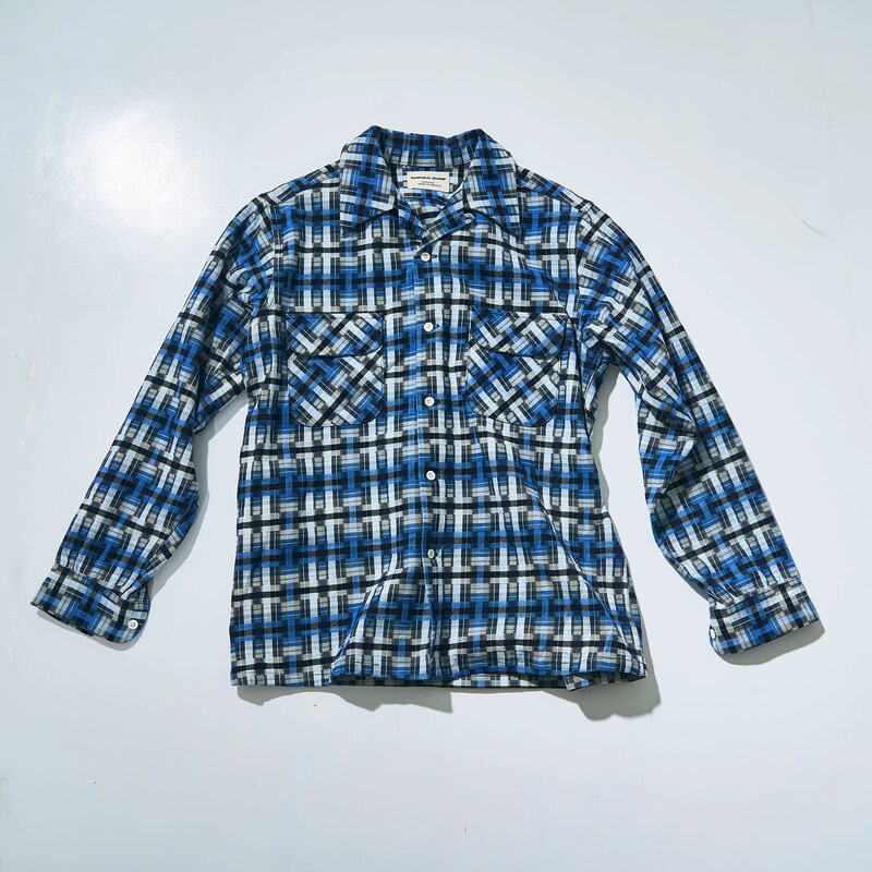 SOS24-L01 藍 藍破れ格子長袖オープンカラーシャツ SOS24L01 SAMURAIJEANS サムライジーンズ シャツ 長袖シャツの画像