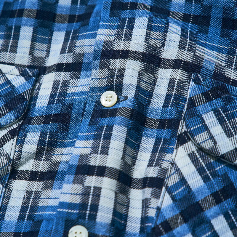 SOS24-L01 藍 藍破れ格子長袖オープンカラーシャツ SOS24L01 SAMURAIJEANS サムライジーンズ シャツ 長袖シャツの画像