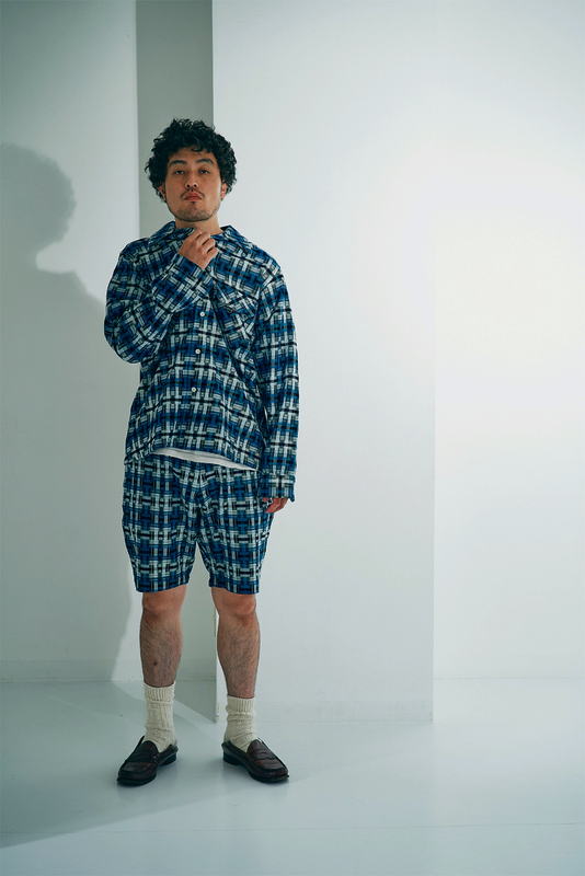 SOS24-L01 藍 藍破れ格子長袖オープンカラーシャツ SOS24L01 SAMURAIJEANS サムライジーンズ シャツ 長袖シャツの画像
