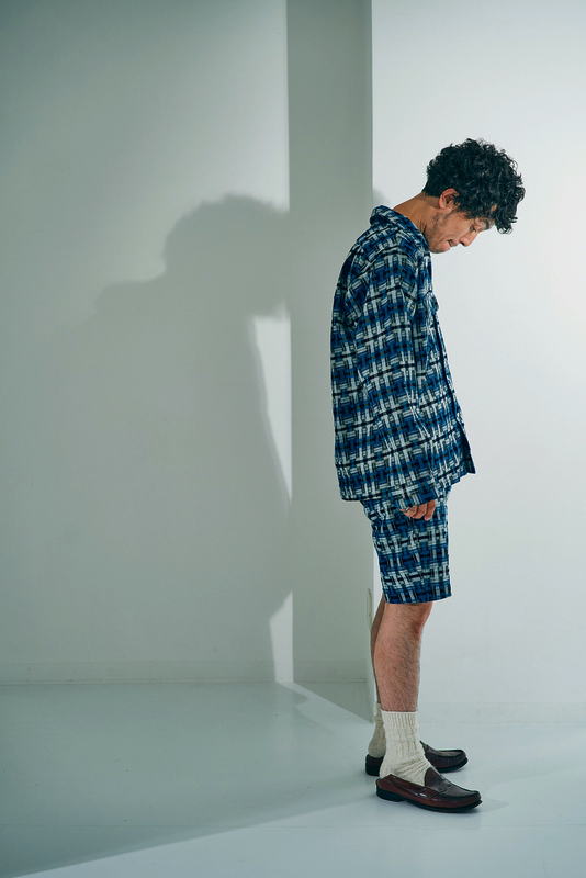 SOS24-L01 藍 藍破れ格子長袖オープンカラーシャツ SOS24L01 SAMURAIJEANS サムライジーンズ シャツ 長袖シャツの画像
