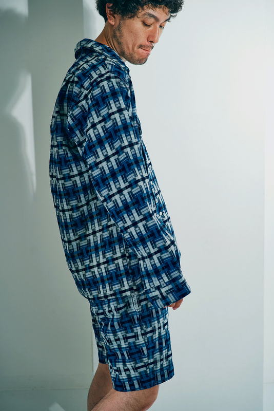 SOS24-L01 藍 藍破れ格子長袖オープンカラーシャツ SOS24L01 SAMURAIJEANS サムライジーンズ シャツ 長袖シャツの画像