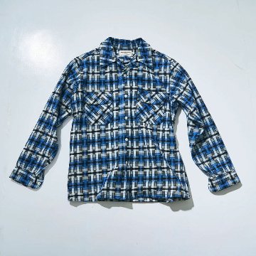 SOS24-L01 藍 藍破れ格子長袖オープンカラーシャツ SOS24L01 SAMURAIJEANS サムライジーンズ シャツ 長袖シャツの画像