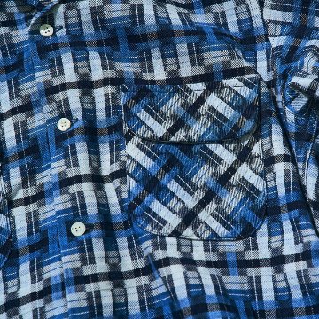 SOS24-L01 藍 藍破れ格子長袖オープンカラーシャツ SOS24L01 SAMURAIJEANS サムライジーンズ シャツ 長袖シャツの画像