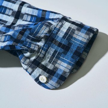SOS24-L01 藍 藍破れ格子長袖オープンカラーシャツ SOS24L01 SAMURAIJEANS サムライジーンズ シャツ 長袖シャツの画像