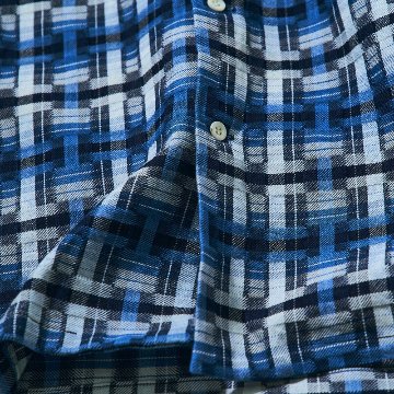 SOS24-L01 藍 藍破れ格子長袖オープンカラーシャツ SOS24L01 SAMURAIJEANS サムライジーンズ シャツ 長袖シャツの画像