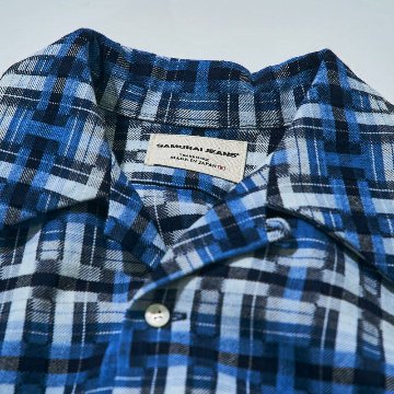 SOS24-L01 藍 藍破れ格子長袖オープンカラーシャツ SOS24L01 SAMURAIJEANS サムライジーンズ シャツ 長袖シャツの画像