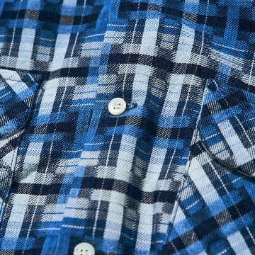 SOS24-L01 藍 藍破れ格子長袖オープンカラーシャツ SOS24L01 SAMURAIJEANS サムライジーンズ シャツ 長袖シャツの画像