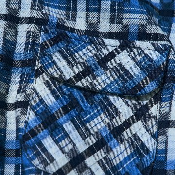 SOS24-L01 藍 藍破れ格子長袖オープンカラーシャツ SOS24L01 SAMURAIJEANS サムライジーンズ シャツ 長袖シャツの画像