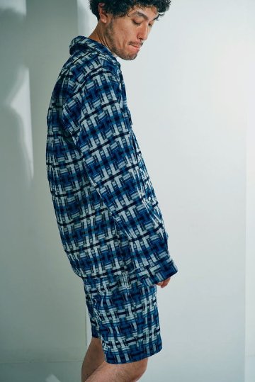 SOS24-L01 藍 藍破れ格子長袖オープンカラーシャツ SOS24L01 SAMURAIJEANS サムライジーンズ シャツ 長袖シャツの画像