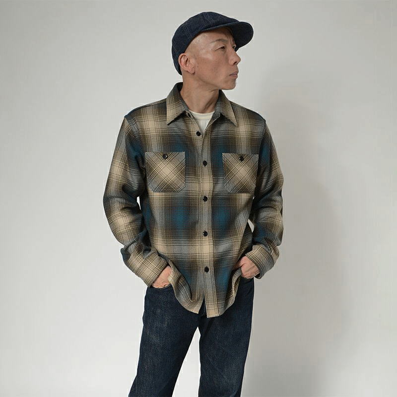 HV-54 BL BLUE OMBRE SHIRT HV54 DELUXEWARE デラックスウエアシャツ シャツ長袖 ネルシャツの画像