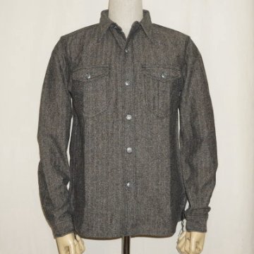 SSW17-L01-ブラック-ジャズネップヘリンボンデニムワークシャツ長袖17-L01-SSW17L01-SAMURAIJEANS-サムライジーンズ-サムライジーンズワークシャツの画像