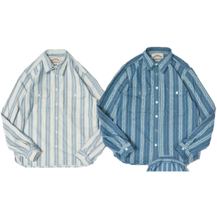 SSS21-ST-刺し子ストライプワークシャツ21-ST-SSS21ST-SAMURAIJEANS-サムライジーンズシャツ-長袖シャツの画像