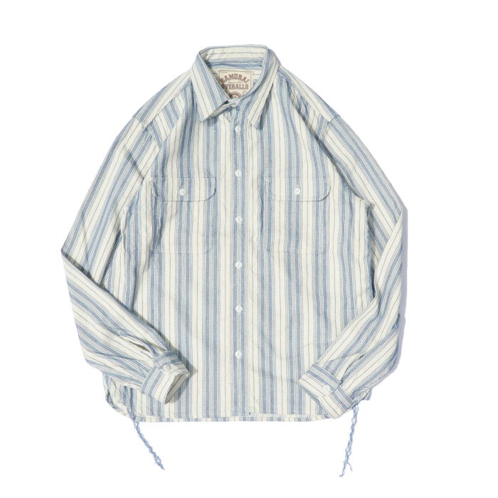 SSS21-ST-刺し子ストライプワークシャツ21-ST-SSS21ST-SAMURAIJEANS-サムライジーンズシャツ-長袖シャツの画像