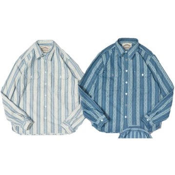 SSS21-ST-刺し子ストライプワークシャツ21-ST-SSS21ST-SAMURAIJEANS-サムライジーンズシャツ-長袖シャツの画像