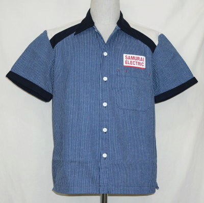 SMGS18-BL-サムライ自動車倶楽部ガススタシャツ18-SAMURAIJEANS-サムライジーンズワークシャツ-サムライ自動車倶楽部-ワークシャツの画像