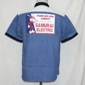 SMGS18-BL-サムライ自動車倶楽部ガススタシャツ18-SAMURAIJEANS-サムライジーンズワークシャツ-サムライ自動車倶楽部-ワークシャツの画像