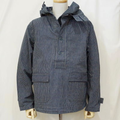 SPUJ17-ST-インディゴ-フーデッドプルオーバージャケット・ストライプ-SPUJ17ST-SAMURAIJEANS-サムライジーンズジャケット-アウターの画像
