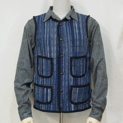 SJVT18-KS-インディゴ-藍絣刺し子ベスト18-KS-SJVT18KS-SAMURAIJEANS-サムライジーンズ-サムライジーンズベストの画像