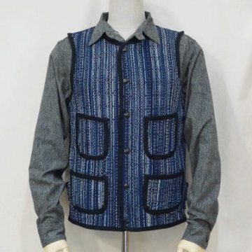 SJVT18-KS-インディゴ-藍絣刺し子ベスト18-KS-SJVT18KS-SAMURAIJEANS-サムライジーンズ-サムライジーンズベストの画像