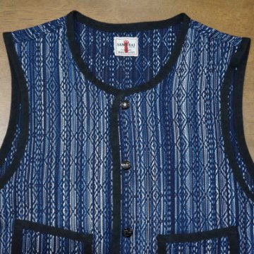 SJVT18-KS-インディゴ-藍絣刺し子ベスト18-KS-SJVT18KS-SAMURAIJEANS-サムライジーンズ-サムライジーンズベストの画像