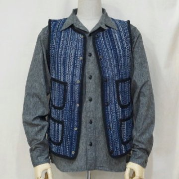 SJVT18-KS-インディゴ-藍絣刺し子ベスト18-KS-SJVT18KS-SAMURAIJEANS-サムライジーンズ-サムライジーンズベストの画像