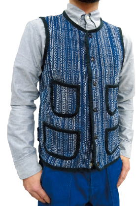 SJVT18-KS-インディゴ-藍絣刺し子ベスト18-KS-SJVT18KS-SAMURAIJEANS-サムライジーンズ-サムライジーンズベストの画像