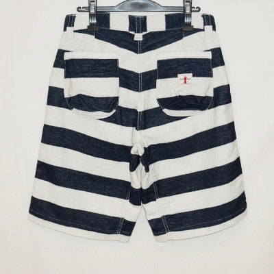 SJSP15-01-インディゴボーダー-インディゴパイルショートパンツ15-01-SJSP1501-SAMURAIJEANS-サムライジーンズハーフパンツ-サムライジーンズデニムジーンズの画像