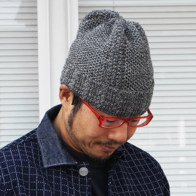 UO501NC15-杢ブラック-杢ニットキャップ15-SAMURAIJEANS-サムライジーンズニットキャップ-サムライ魚釣倶楽部ニットキャップの画像
