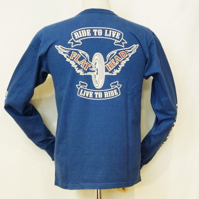 TLS-127W-ブルー-RIDE TO LIVE-TLS127W-FLATHEAD-フラットヘッドロンT・フラットヘッド長袖Tシャツの画像