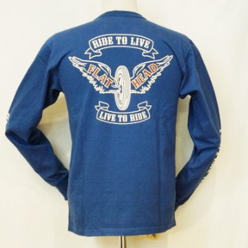 TLS-127W-ブルー-RIDE TO LIVE-TLS127W-FLATHEAD-フラットヘッドロンT・フラットヘッド長袖Tシャツの画像
