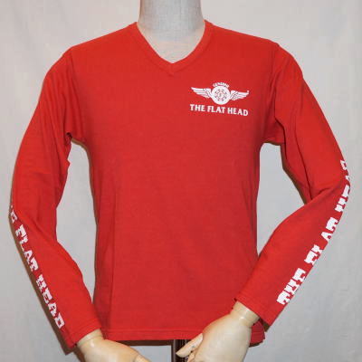 TVL-01W-レッド-Vネック長袖Tシャツ01W-TVL01W-FLATHEAD-フラットヘッド長袖Tシャツ-FLATHEAD-フラットヘッドVネック長袖Tシャツの画像