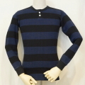 THLB-01W-ブラックネイビー-ヘンリーネックボーダーサーマル01W-THLB01W-FLATHEAD-フラットヘッドサーマルTシャツ-ヘンリーネックサーマルTシャツの画像