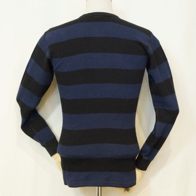 THLB-01W-ブラックネイビー-ヘンリーネックボーダーサーマル01W-THLB01W-FLATHEAD-フラットヘッドサーマルTシャツ-ヘンリーネックサーマルTシャツの画像