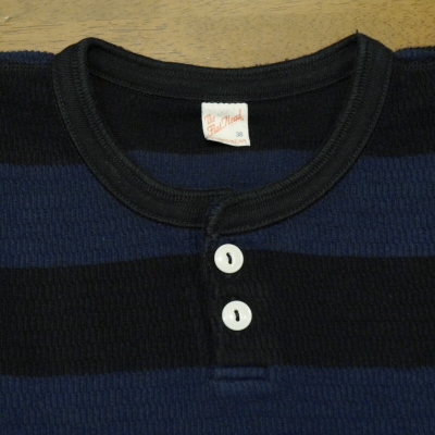 THLB-01W-ブラックネイビー-ヘンリーネックボーダーサーマル01W-THLB01W-FLATHEAD-フラットヘッドサーマルTシャツ-ヘンリーネックサーマルTシャツの画像