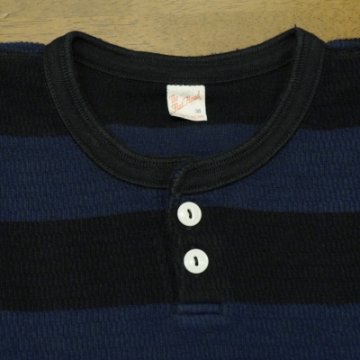 THLB-01W-ブラックネイビー-ヘンリーネックボーダーサーマル01W-THLB01W-FLATHEAD-フラットヘッドサーマルTシャツ-ヘンリーネックサーマルTシャツの画像