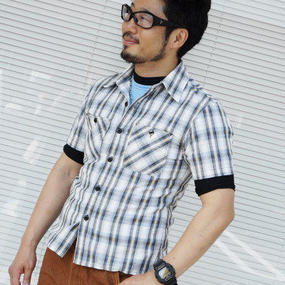 CO-31HW-ブラック-ネイティブチェックワークシャツ31半袖-CO31HW-FLATHEAD-フラットヘッドシャツの画像