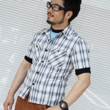 CO-31HW-ブラック-ネイティブチェックワークシャツ31半袖-CO31HW-FLATHEAD-フラットヘッドシャツの画像