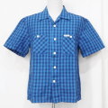 F-SCO-007S-BLxNV-インディゴチェックシャツ007半袖-FSCO007S-FLATHEAD-フラットヘッドシャツ-オープンカラーシャツの画像