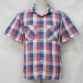 F-SCS-201S-ライトブルーオレンジ-ブロックチェックシャツ201S半袖-FSCS201S-FLATHEAD-フラットヘッドワークシャツ-チェックシャツ-格子柄の画像
