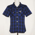F-SCW-001S-ブラックネイビー-ブロックチェックウエスタンシャツ001半袖-FSCW001S-FLATHEAD-フラットヘッドウエスタンシャツシャツ-チェックシャツの画像