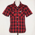 F-SCW-001S-ブラックレッド-ブロックチェックウエスタンシャツ001半袖-FSCW001S-FLATHEAD-フラットヘッドウエスタンシャツシャツ-チェックシャツの画像