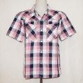 F-SCW-201S-ネイビーピンク-ブロックチェックウエスタンシャツ201S半袖-FSCW201S-FLATHEAD-フラットヘッドウエスタンシャツ-チェックシャツ-格子柄の画像