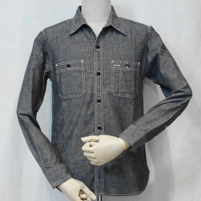 7116W-ブラック-シャンブレーワークシャツ長袖7116-FLATHEAD-フラットヘッドワークシャツ-GLORYPARK-グローリーパークシャツの画像
