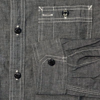 7116W-ブラック-シャンブレーワークシャツ長袖7116-FLATHEAD-フラットヘッドワークシャツ-GLORYPARK-グローリーパークシャツの画像