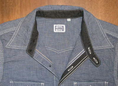 CO-06W-インディゴ-ピンチェックワークシャツ06長袖-CO06W-FLATHEAD-フラットヘッドシャツの画像