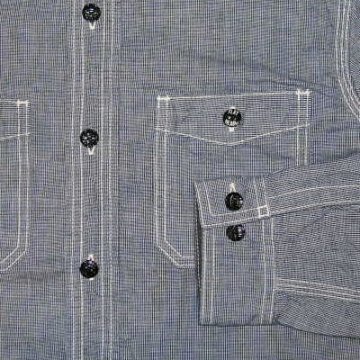 CO-06W-インディゴ-ピンチェックワークシャツ06長袖-CO06W-FLATHEAD-フラットヘッドシャツの画像