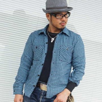CO-29W-サックスネイビー-千鳥格子ワークシャツ29長袖-CO29W-FLATHEAD-フラットヘッドシャツの画像